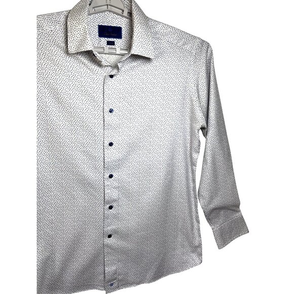 David Donahue Mens Slim Dress Shirt 17 X 34/35‎ White Purple Blue Long Sleeve - Picture 3 of 12